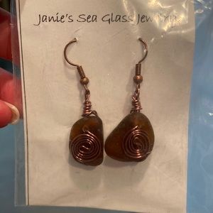 Sea glass earrings. Handmade. Copper. New! Never worn
